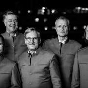 Beatline, a five piece band from Finland in their 1963 style grey collarless Beatles suits.